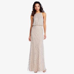 Adrianna Papell Beige / Dusty Rose Beaded Bridesmaid Dress 2